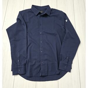 Under Armour Mens HeatGear Button Down Navy Long Sleeve Athletic Shirt Large